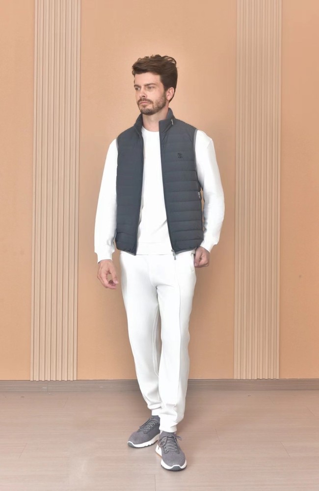 NIGO Brunello Cucinelli Men's Logo Embroidered High Neck Zipper Solid Color Fitted Straight Sleeveless Down Vest Ngvp #nigo9665
