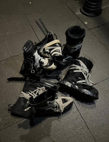 NIGO Rick Owens Men's And Women's Models Fall And Winter Crazy Straps Thick Bottom Horse Hair Tall Snow Boots Shoes #nigo74442