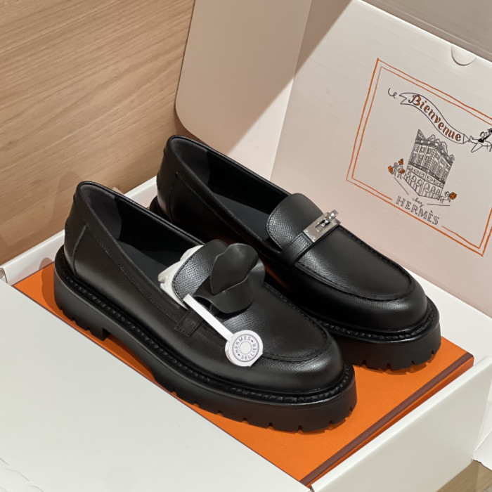 NIGO Hermes Women's Solid Color Suede Leather Round Head Over Toe Thick Bottom Loafers Shoes #nigo74457