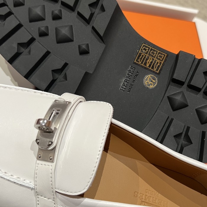 NIGO Hermes Women's Solid Color Suede Leather Round Head Over Toe Thick Bottom Loafers Shoes #nigo74457