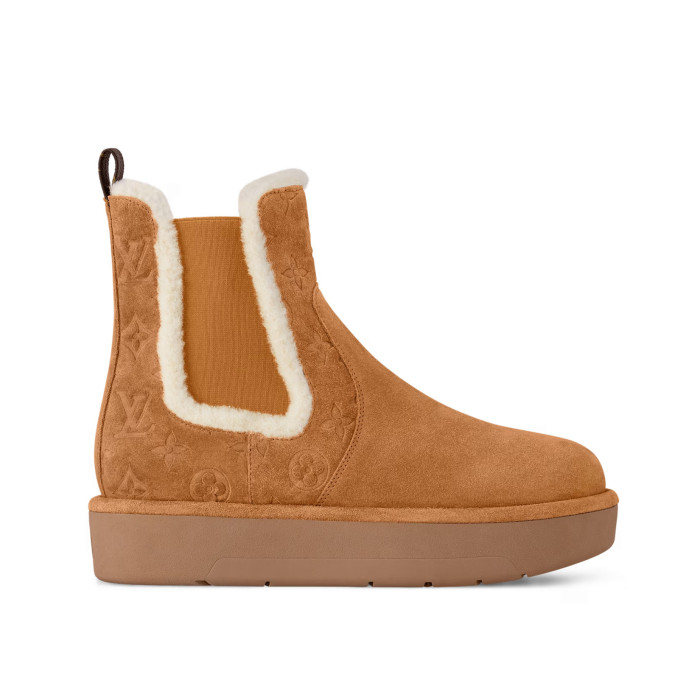 NIGO Louis Vuitton Women's Solid Embossed Printed Calfskin Round Toe Pull-On Chelsea Boots Shoes #nigo74462