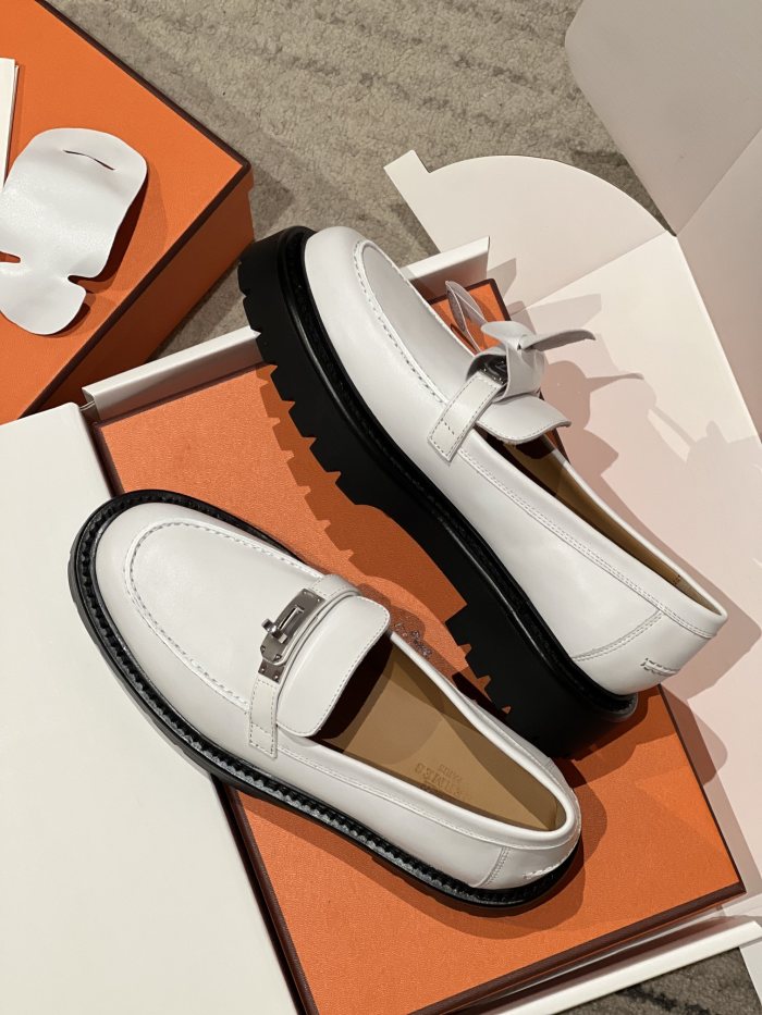 NIGO Hermes Women's Solid Color Suede Leather Round Head Over Toe Thick Bottom Loafers Shoes #nigo74457
