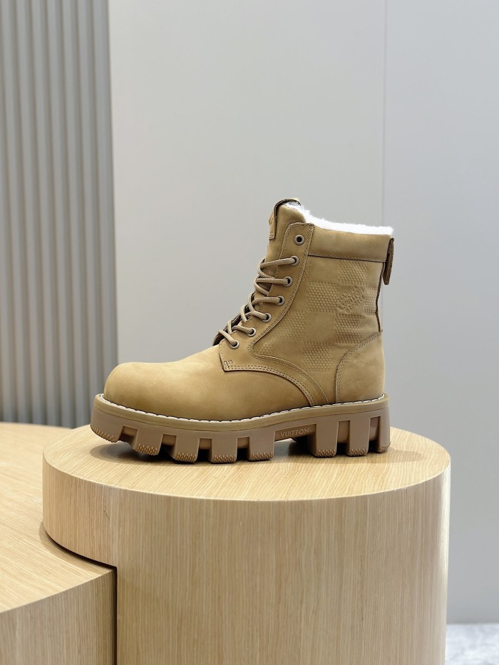 NIGO Louis Vuitton Men's Fall And Winter Suede Leather With Wool Lining Round Toe Lace-up Short Martin Boots Shoes #nigo74465