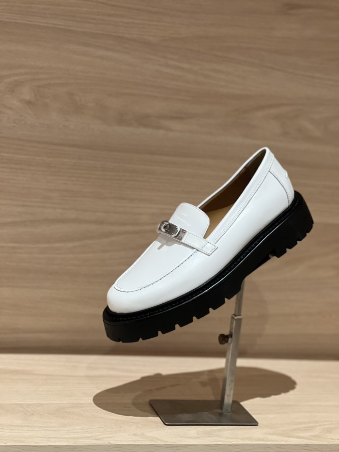 NIGO Hermes Women's Solid Color Suede Leather Round Head Over Toe Thick Bottom Loafers Shoes #nigo74457