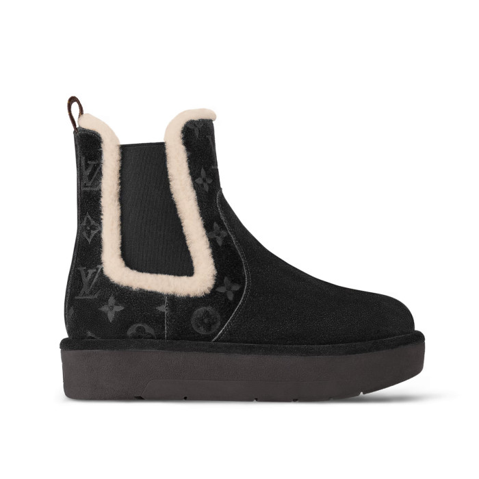 NIGO Louis Vuitton Women's Solid Embossed Printed Calfskin Round Toe Pull-On Chelsea Boots Shoes #nigo74462