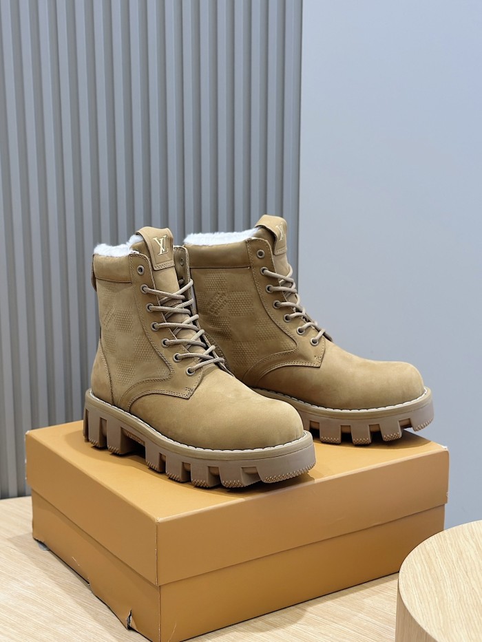 NIGO Louis Vuitton Men's Fall And Winter Suede Leather With Wool Lining Round Toe Lace-up Short Martin Boots Shoes #nigo74465