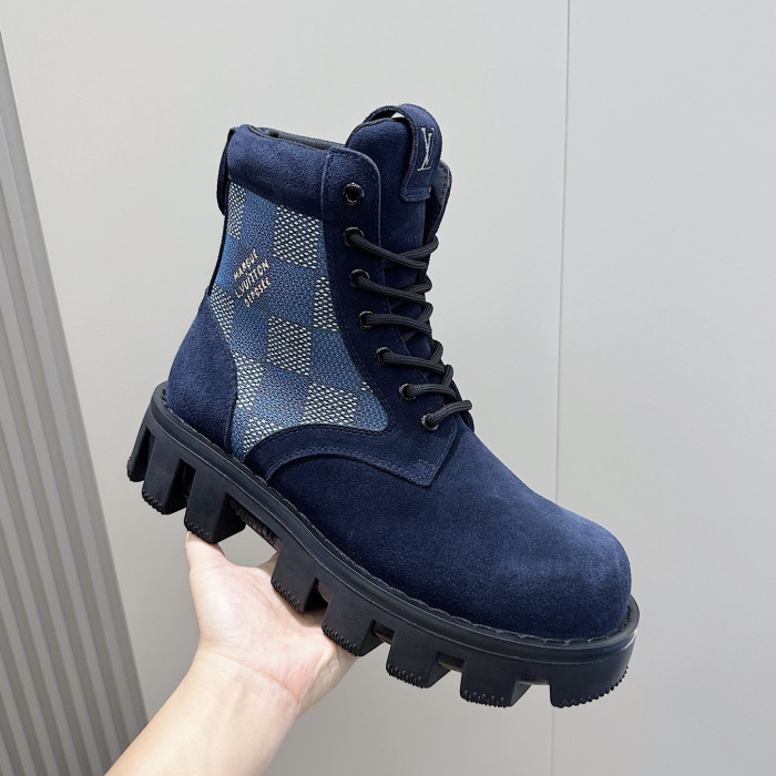 NIGO Louis Vuitton Men's Fall And Winter Suede Leather With Wool Lining Round Toe Lace-up Short Martin Boots Shoes #nigo74465