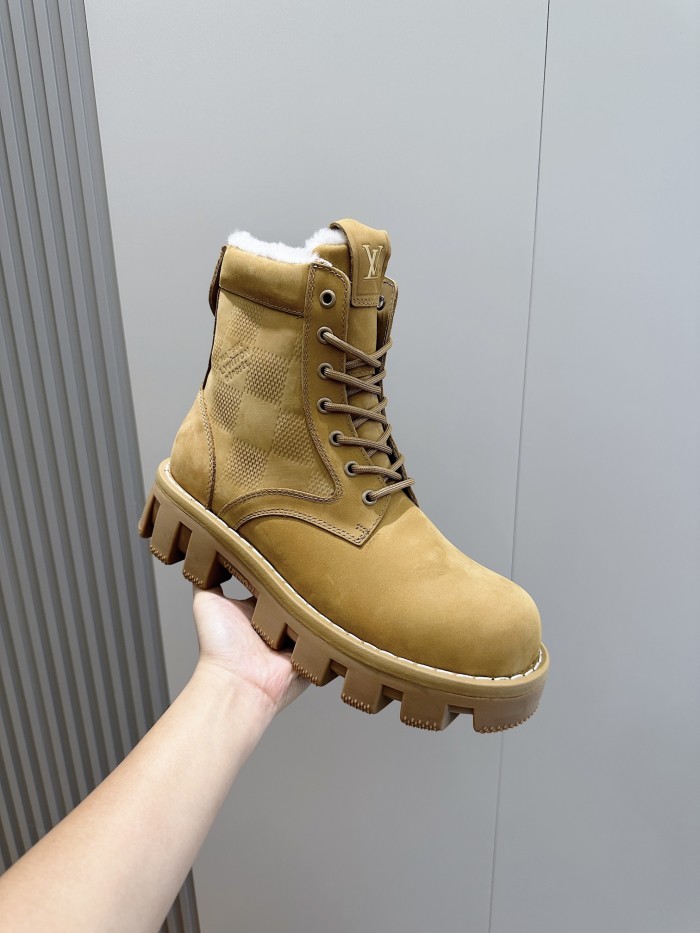 NIGO Louis Vuitton Men's Fall And Winter Suede Leather With Wool Lining Round Toe Lace-up Short Martin Boots Shoes #nigo74465