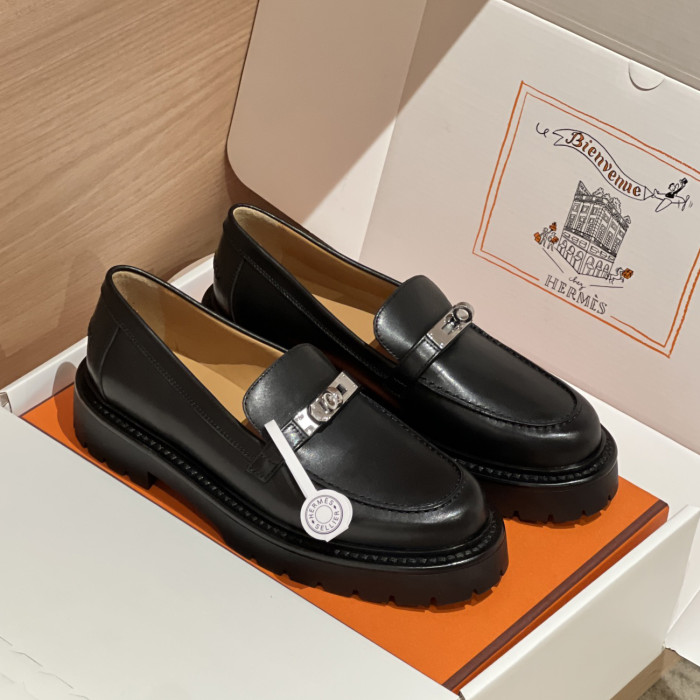 NIGO Hermes Women's Solid Color Suede Leather Round Head Over Toe Thick Bottom Loafers Shoes #nigo74457