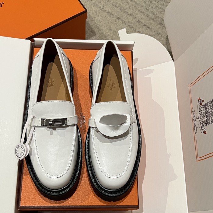 NIGO Hermes Women's Solid Color Suede Leather Round Head Over Toe Thick Bottom Loafers Shoes #nigo74457