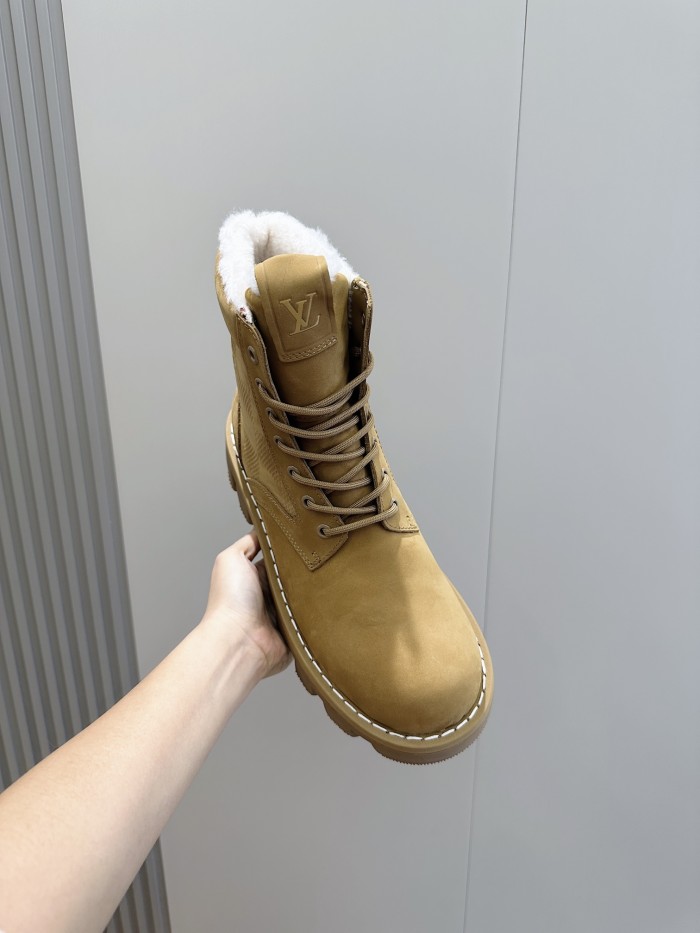 NIGO Louis Vuitton Men's Fall And Winter Suede Leather With Wool Lining Round Toe Lace-up Short Martin Boots Shoes #nigo74465