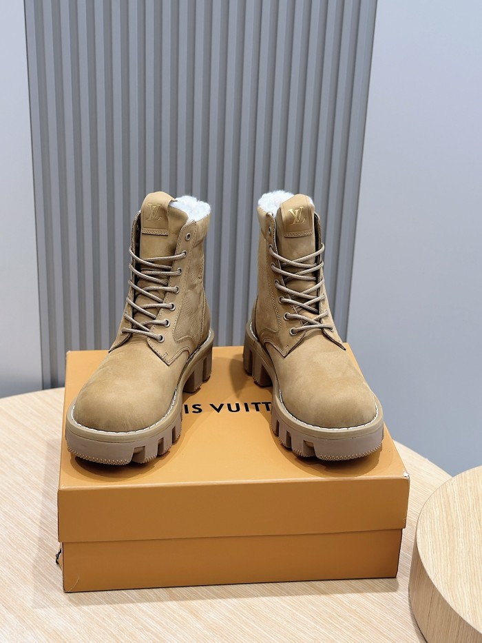 NIGO Louis Vuitton Men's Fall And Winter Suede Leather With Wool Lining Round Toe Lace-up Short Martin Boots Shoes #nigo74465