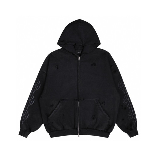 NIGO Balenciaga Men's Logo Letter Printed Torn Zipper Sweatshirt Loose Fit High Street Trend Dark Style Hooded Sweatshirt #nigo71787
