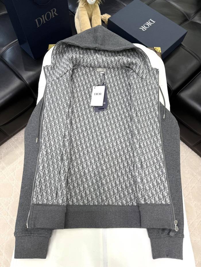 NIGO Dior Men's Spring and Autumn Solid Color Jacquard Cashmere Hooded Zipper Long Sleeve Jacket Drawstring Lace-Up Leisure Pants Suit Set #nigo74477