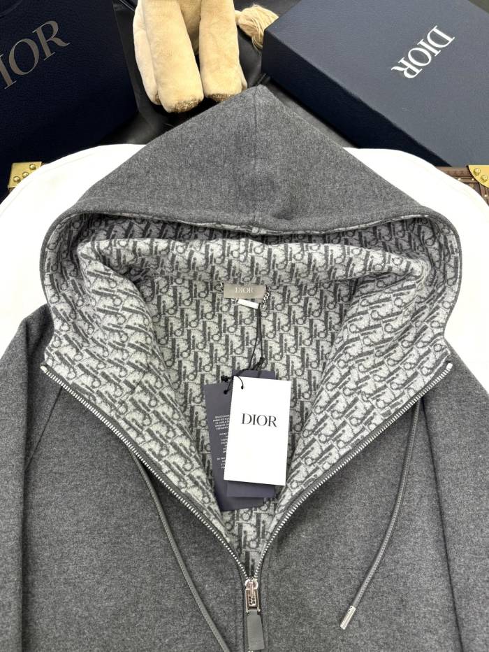 NIGO Dior Men's Spring and Autumn Solid Color Jacquard Cashmere Hooded Zipper Long Sleeve Jacket Drawstring Lace-Up Leisure Pants Suit Set #nigo74477