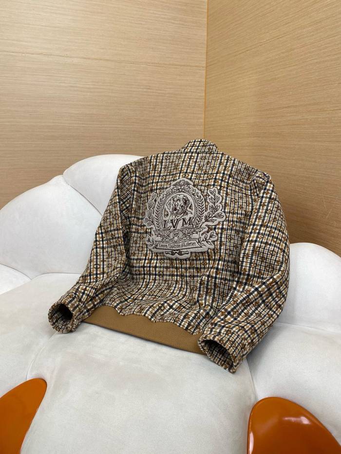 NIGO Louis Vuitton Men's Fall And Winter Embroidered Label Plaid Wool Jacquard Drawstring Zipper Long Sleeved Jacket #nigo74488
