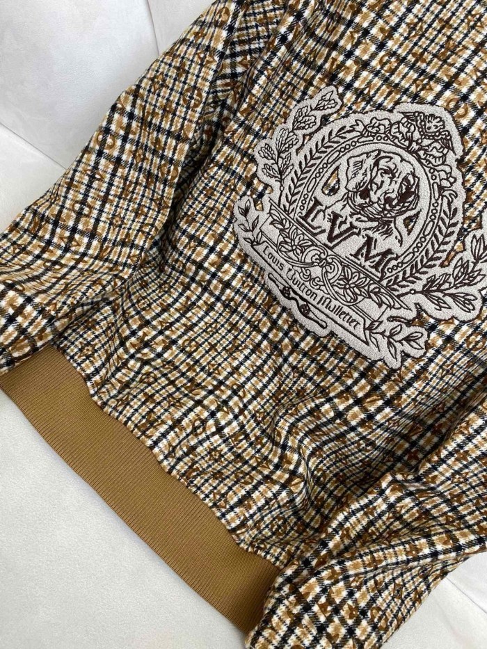 NIGO Louis Vuitton Men's Fall And Winter Embroidered Label Plaid Wool Jacquard Drawstring Zipper Long Sleeved Jacket #nigo74488
