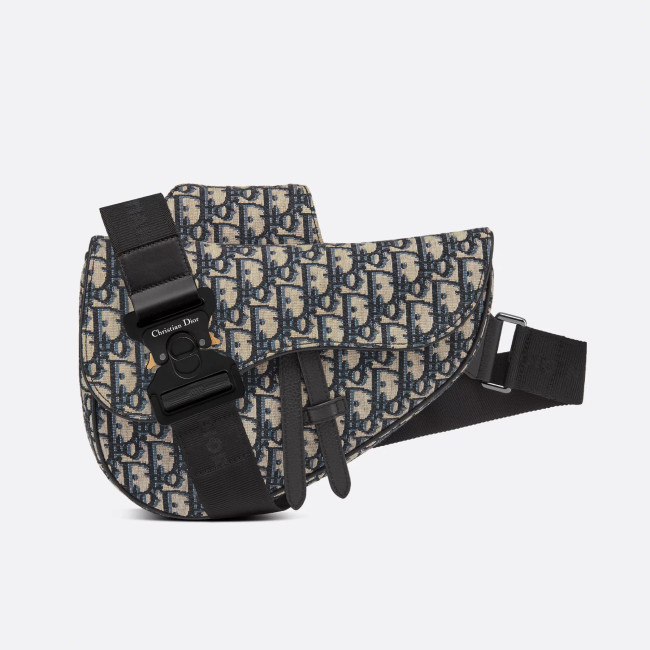 NIGO Dior Men's Black Embossed Pattern Magnetic Flap Leather Quilted Canvas Crossbody Bag Bags #nigo74515