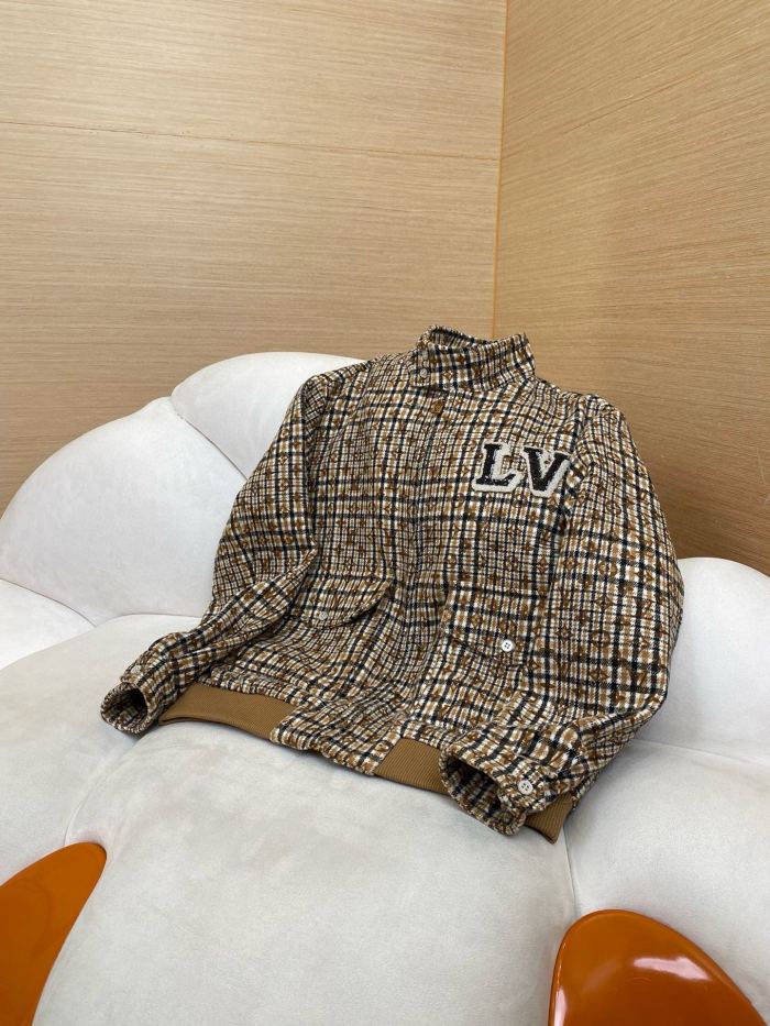 NIGO Louis Vuitton Men's Fall And Winter Embroidered Label Plaid Wool Jacquard Drawstring Zipper Long Sleeved Jacket #nigo74488