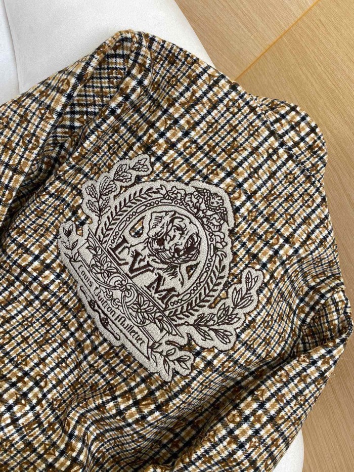 NIGO Louis Vuitton Men's Fall And Winter Embroidered Label Plaid Wool Jacquard Drawstring Zipper Long Sleeved Jacket #nigo74488