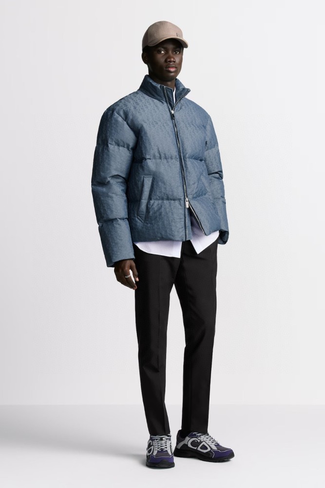 Nigo Dior Men's Fall And Winter Blue Dark Logo Print Lapel Single Breasted Long Sleeved Puffer Down Jacket #nigo74511