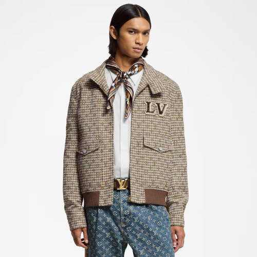 NIGO Louis Vuitton Men's Fall And Winter Embroidered Label Plaid Wool Jacquard Drawstring Zipper Long Sleeved Jacket #nigo74488