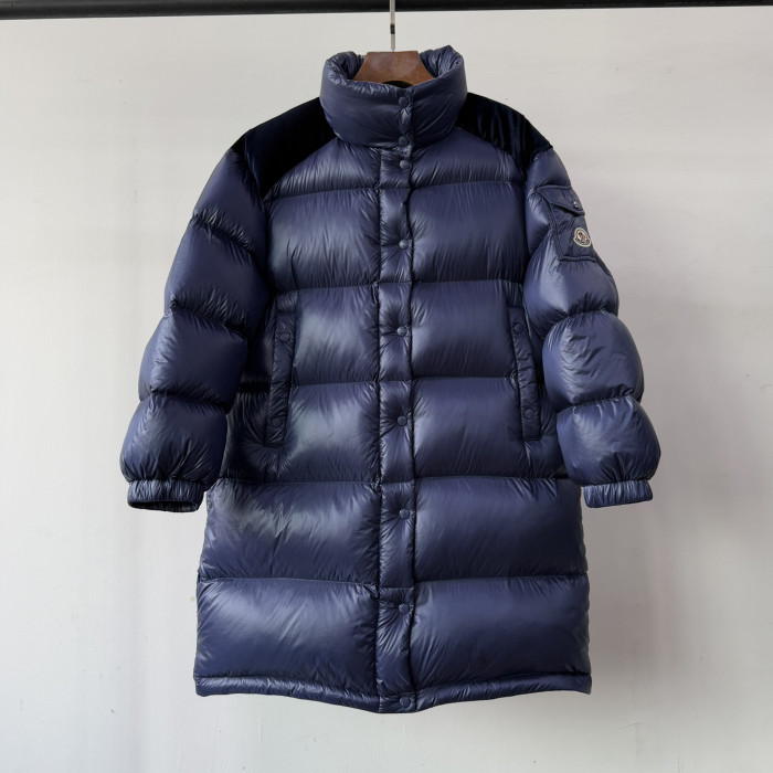 NIGO Moncler Women's Autumn and Winter Solid Color Splicing Fabric Standing Collar Long Zipper Puffer Down Long Sleeve Jacket #nigo74525