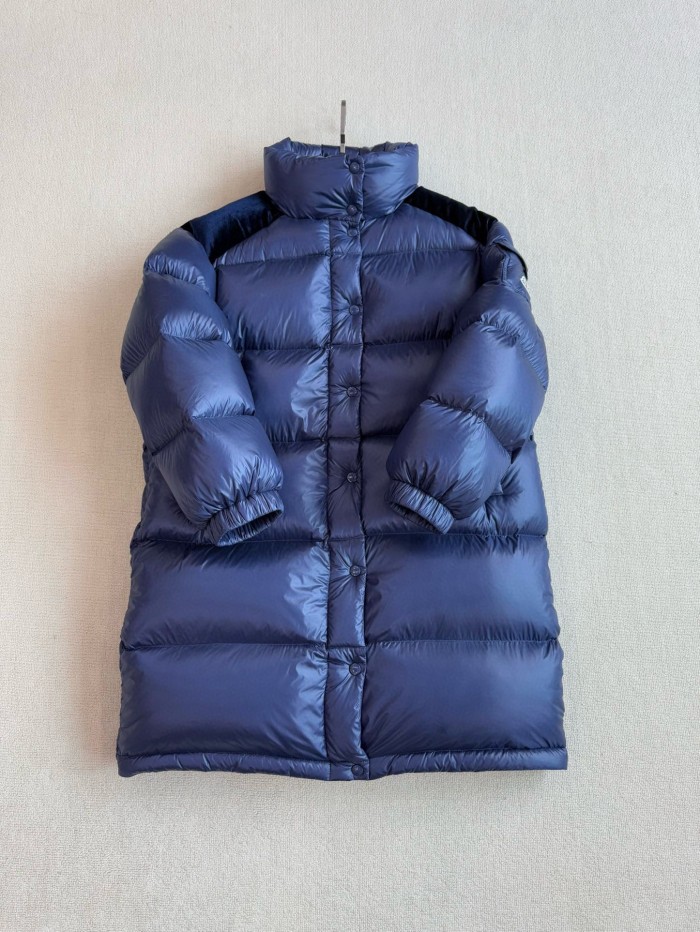 NIGO Moncler Women's Autumn and Winter Solid Color Splicing Fabric Standing Collar Long Zipper Puffer Down Long Sleeve Jacket #nigo74525