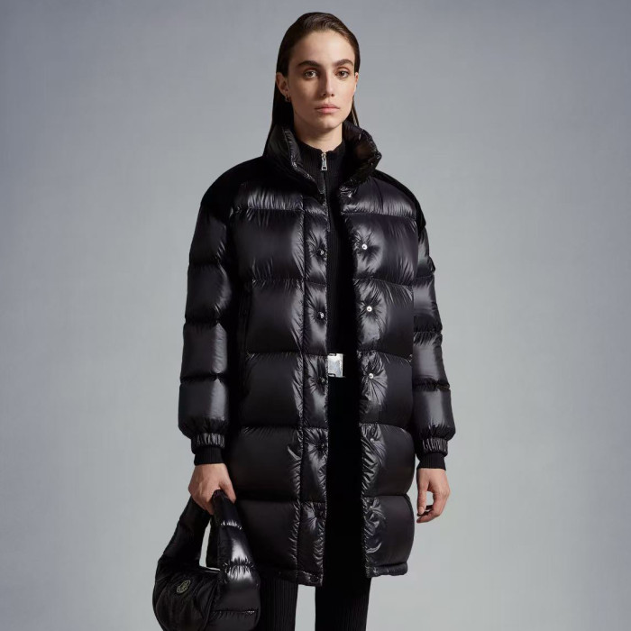 NIGO Moncler Women's Autumn and Winter Solid Color Splicing Fabric Standing Collar Long Zipper Puffer Down Long Sleeve Jacket #nigo74525