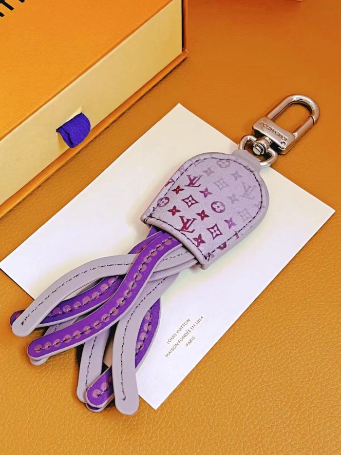 NIGO Louis Vuitton Men's Solid Color Old Flower Pattern Octopus Shaped Leather Bag Pendant Keychain #nigo74518
