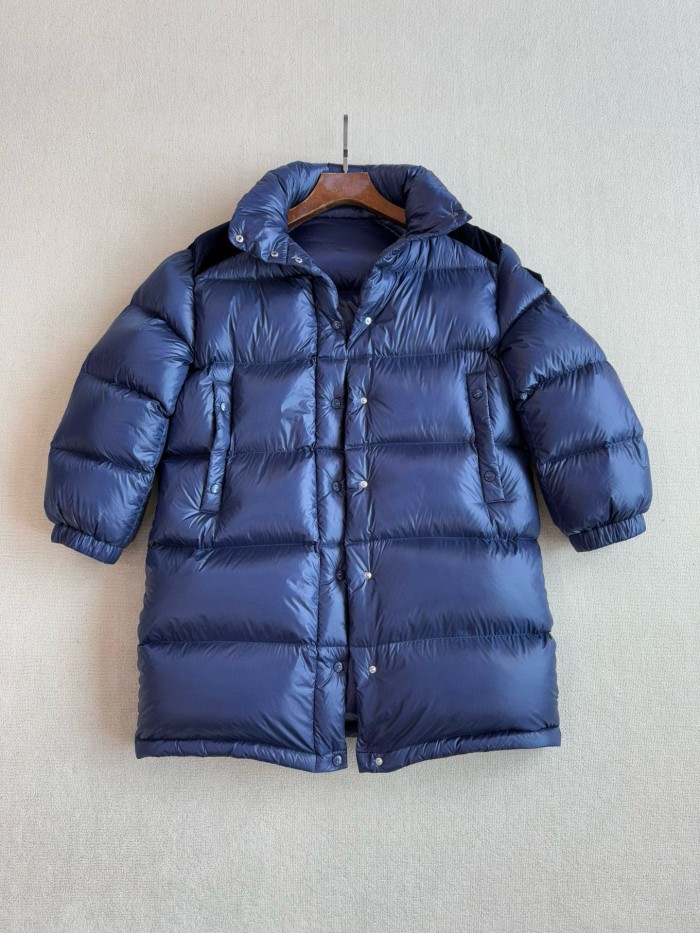 NIGO Moncler Women's Autumn and Winter Solid Color Splicing Fabric Standing Collar Long Zipper Puffer Down Long Sleeve Jacket #nigo74525
