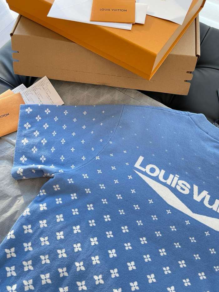 NIGO Louis Vuitton Men's Summer Cotton Knit Full Print Round Neck Pullover Solid Color Short Sleeved T-Shirt #nigo71812