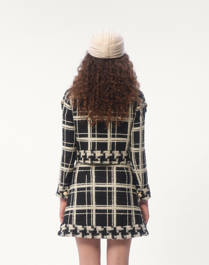 NIGO Valentino Women's Oversized Chequered Tweed Gold Button Jacket Half Spring And Autumn Fashion Wool Kilim Vintage Jacket Short Skirt Suit Set #nigo71792