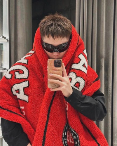 NIGO Balenciaga Winter Red Monogrammed Blanket Shawl #nigo97321