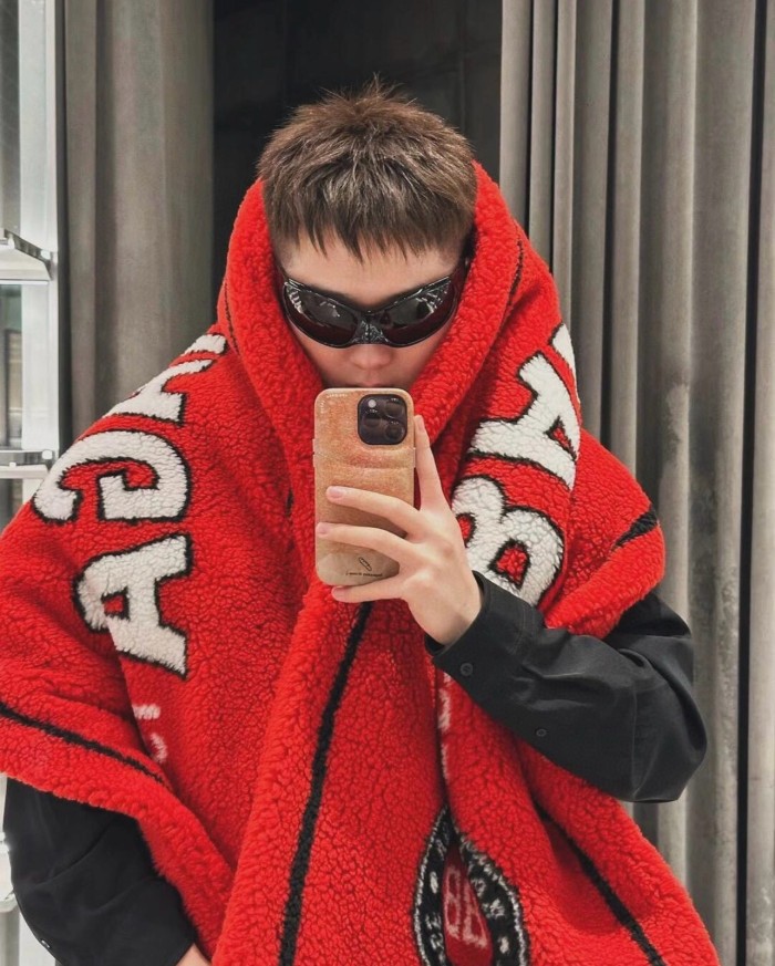 NIGO Balenciaga Winter Red Monogrammed Blanket Shawl #nigo97321