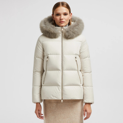 NIGO Moncler Women's Autumn and Winter Solid Color Hair Collar Short Pocket Zipper Long Sleeve Puffer Down Jacket #nigo74537