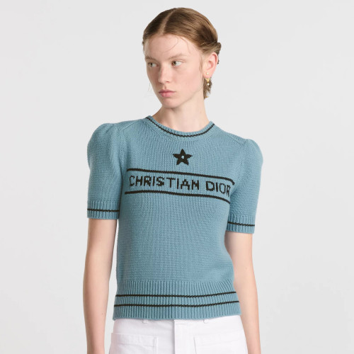 NIGO Dior Women's Summer White Logo Round Neck Cashmere Knit Short Sleeve T-Shirt #nigo74553
