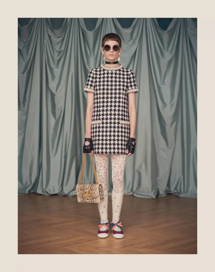 NIGO Valentino Women's Summer Embroidered Damir Light Tweed Rhinestone Round Neck Check Fitted Short Dresses Ngvp #nigo9733
