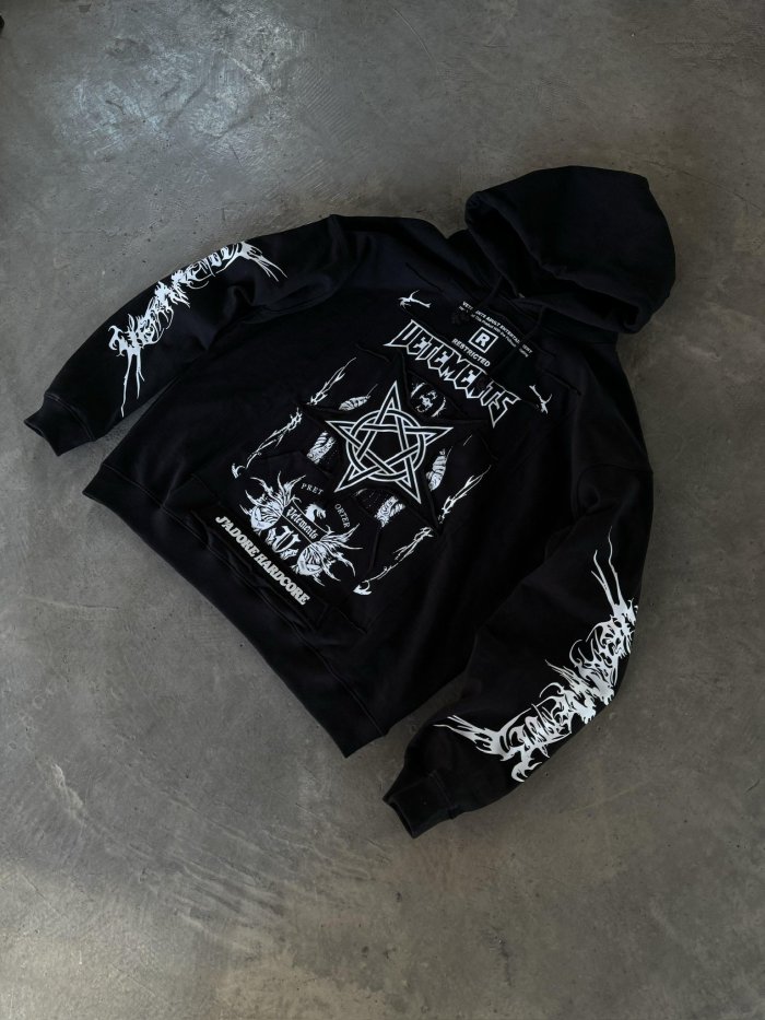 NIGO Vetements Men's Fashion Letter Graffiti Pentagram Embroidery Loose Black Zipper Long Sleeve Hoodie #nigo74542