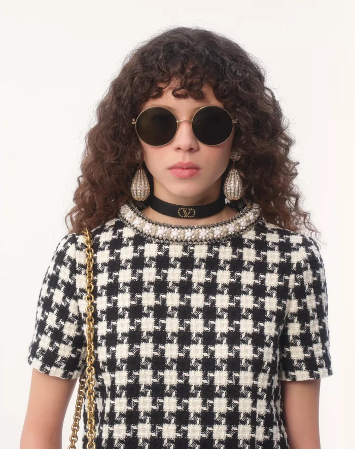 NIGO Valentino Women's Summer Embroidered Damir Light Tweed Rhinestone Round Neck Check Fitted Short Dresses Ngvp #nigo9733