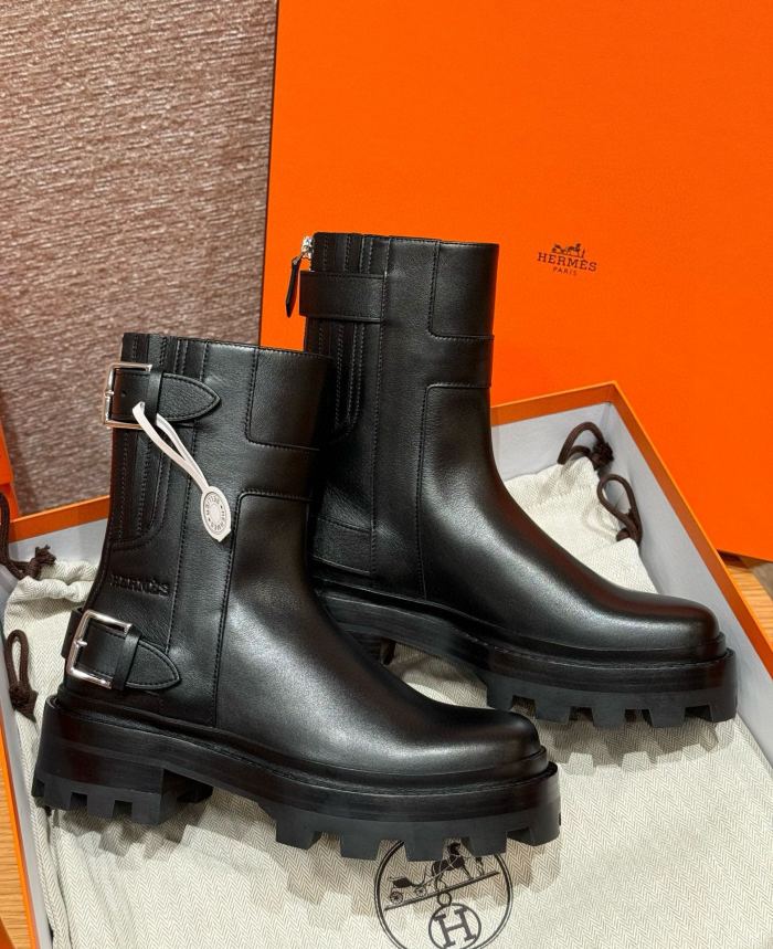 NIGO Hermes Women's Autumn And Winter Jaimy Ankle Boots Cowhide Round Toe Zipper Short Boots Casual Shoes Ngvp #nigo9736