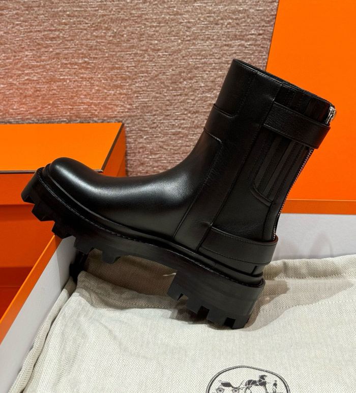 NIGO Hermes Women's Autumn And Winter Jaimy Ankle Boots Cowhide Round Toe Zipper Short Boots Casual Shoes Ngvp #nigo9736