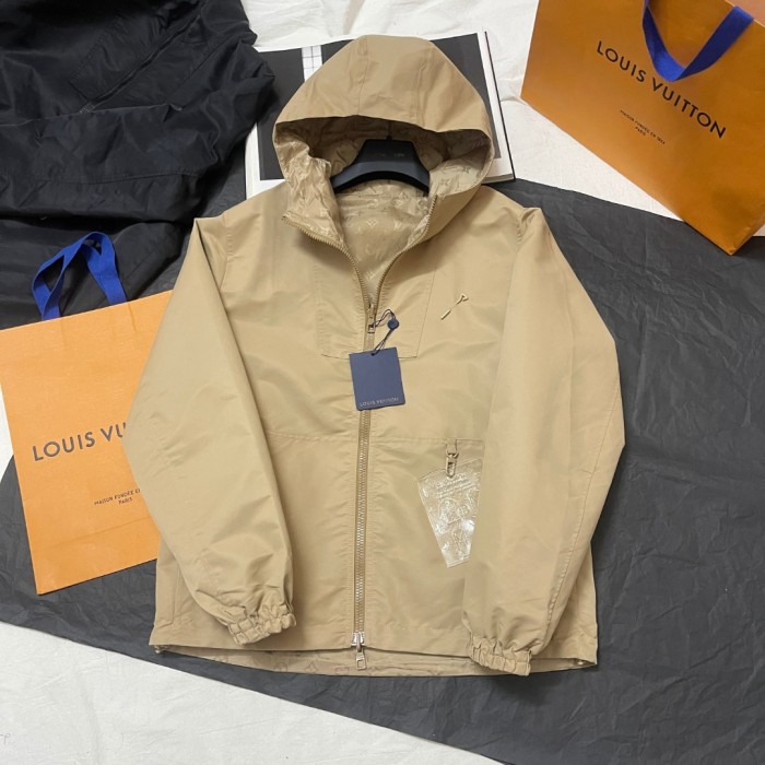 NIGO Louis Vuitton Monogram Reversible Nylon Windbreaker Men's Spring and Autumn Solid Color Logo Full Print Reversible Long Sleeve Zipper Jacket #nigo74568