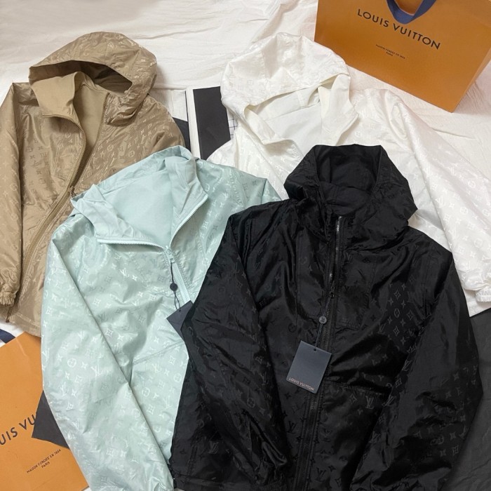 NIGO Louis Vuitton Monogram Reversible Nylon Windbreaker Men's Spring and Autumn Solid Color Logo Full Print Reversible Long Sleeve Zipper Jacket #nigo74568