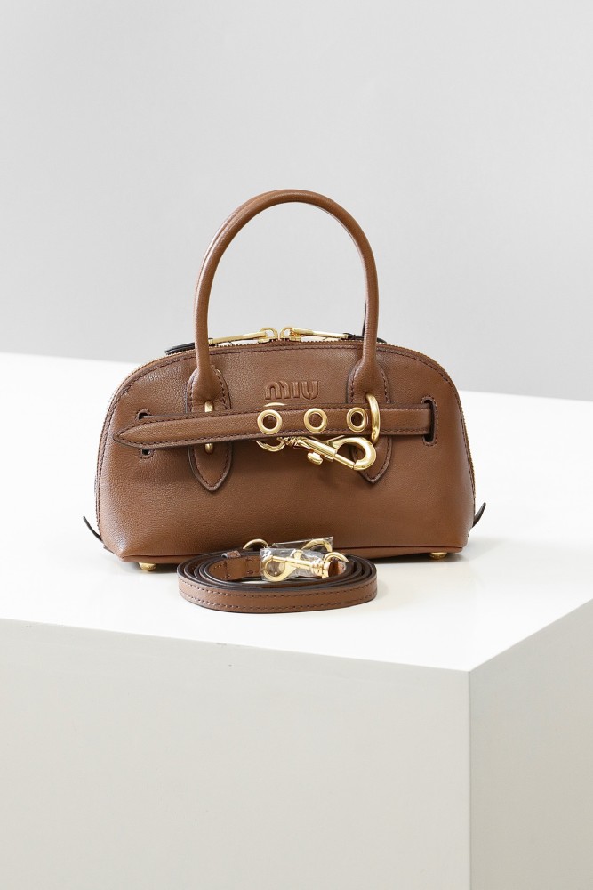 NIGO MiuMiu Aventure Nappa Women's Pure Color Embossed Letter Leather Shoulder Mini Tote Bag Bags #nigo74617