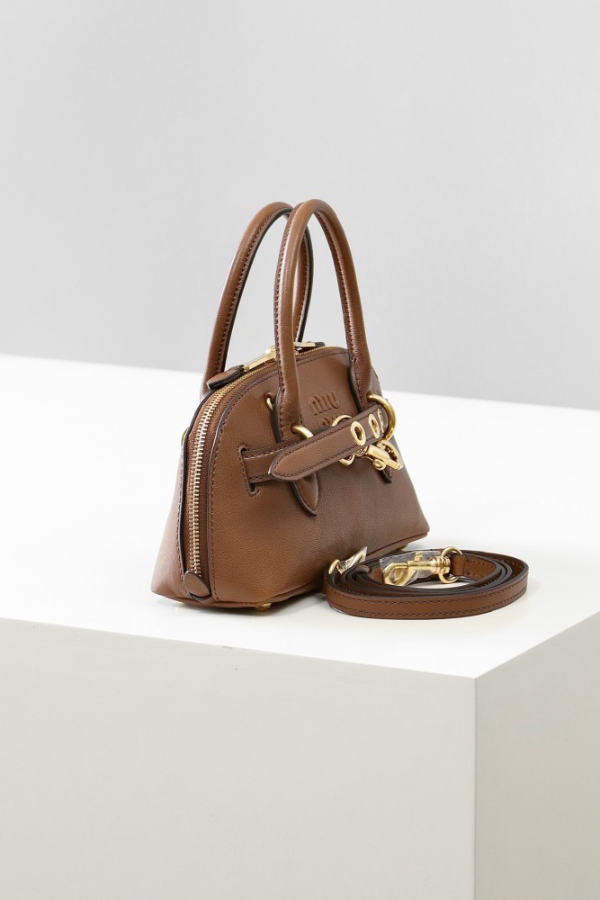 NIGO MiuMiu Aventure Nappa Women's Pure Color Embossed Letter Leather Shoulder Mini Tote Bag Bags #nigo74617