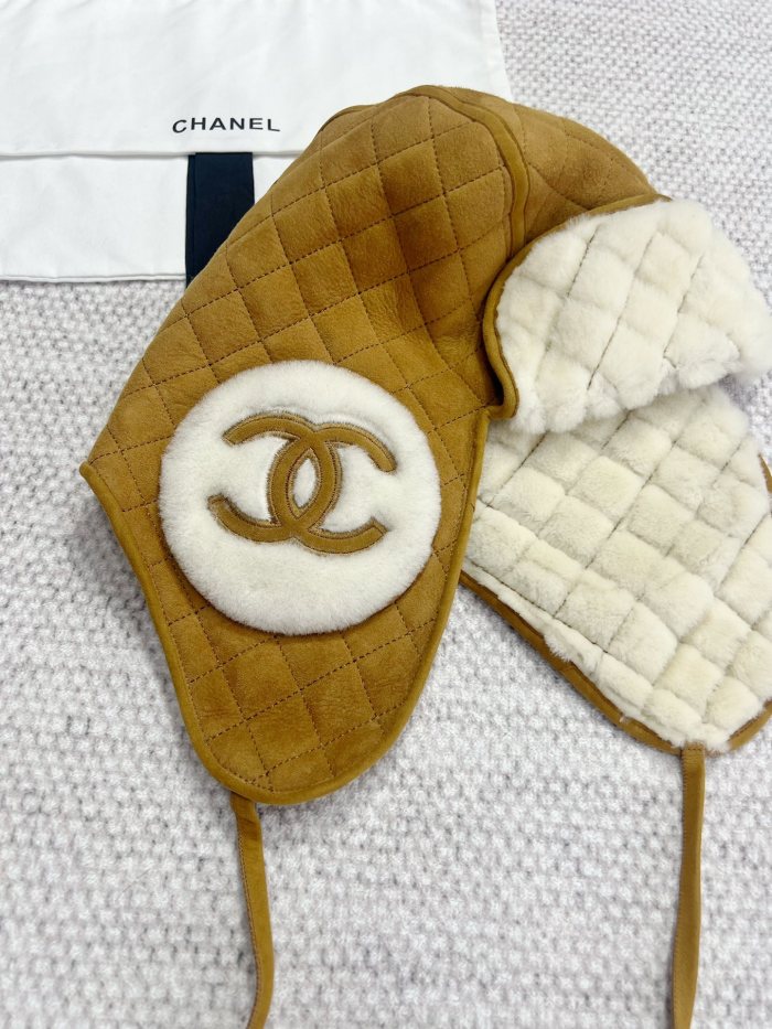 NIGO Chanel Men's and Women's Autumn and Winter Solid Color Sheep Leather Padded Cap Ears Hat #nigo74597