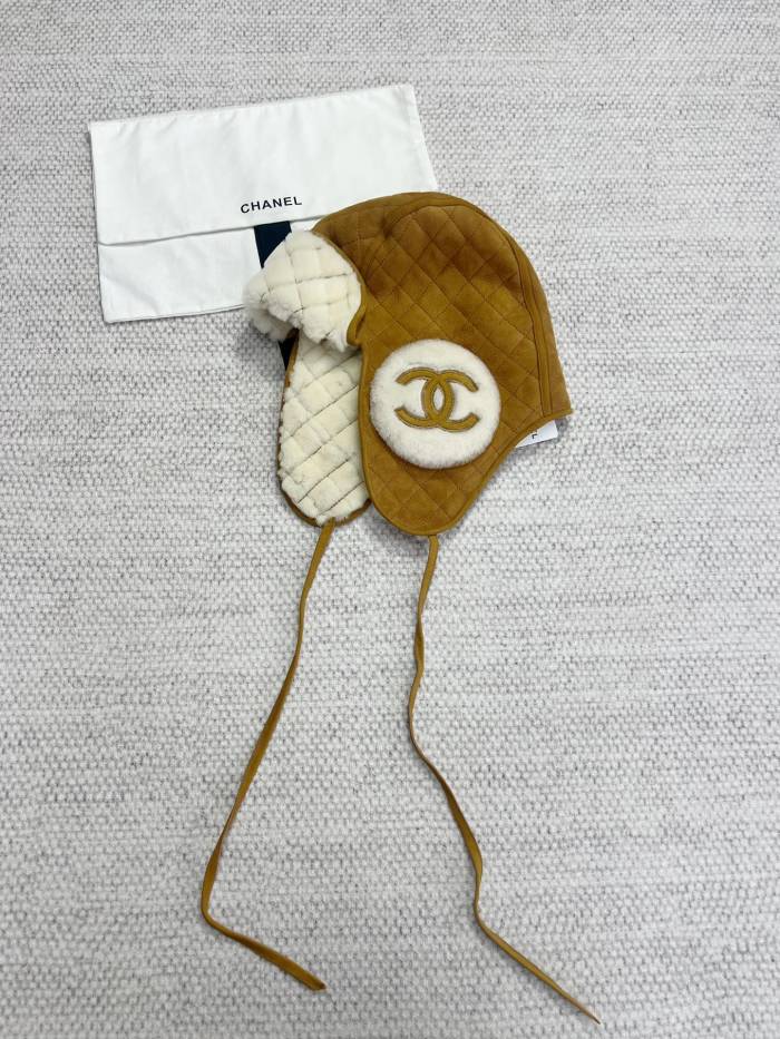 NIGO Chanel Men's and Women's Autumn and Winter Solid Color Sheep Leather Padded Cap Ears Hat #nigo74597