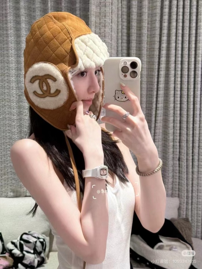 NIGO Chanel Men's and Women's Autumn and Winter Solid Color Sheep Leather Padded Cap Ears Hat #nigo74597