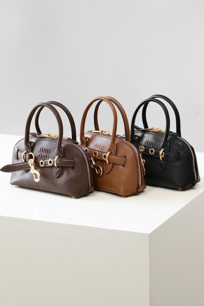 NIGO MiuMiu Aventure Nappa Women's Pure Color Embossed Letter Leather Shoulder Mini Tote Bag Bags #nigo74617